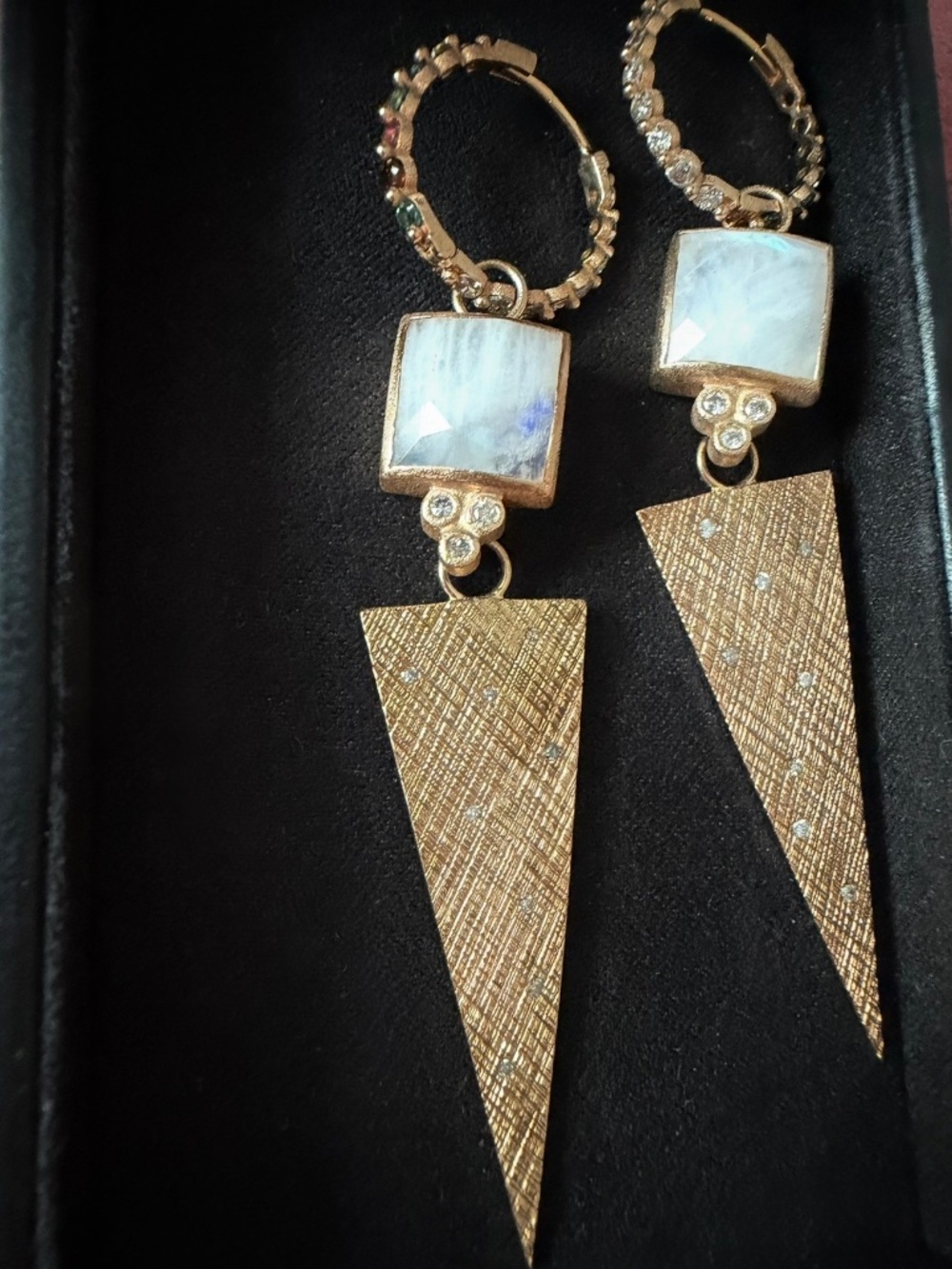 Nina Nguyen Hoop Earrings 18k Gold Diamond Tourmaline Moonstone